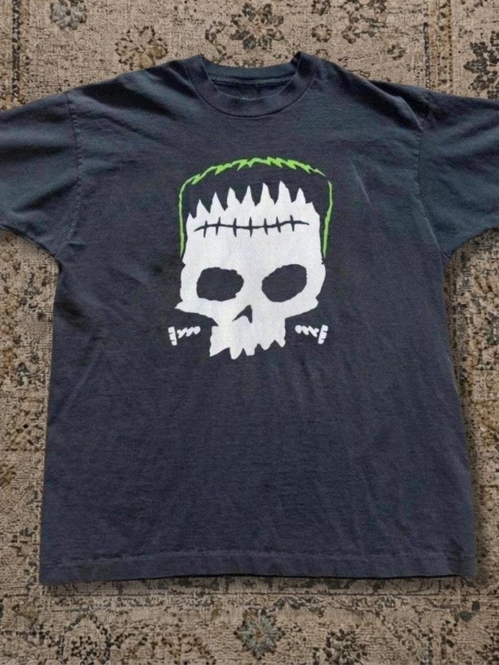 Gildan Black Tee with White Skull and Neon Green Accents